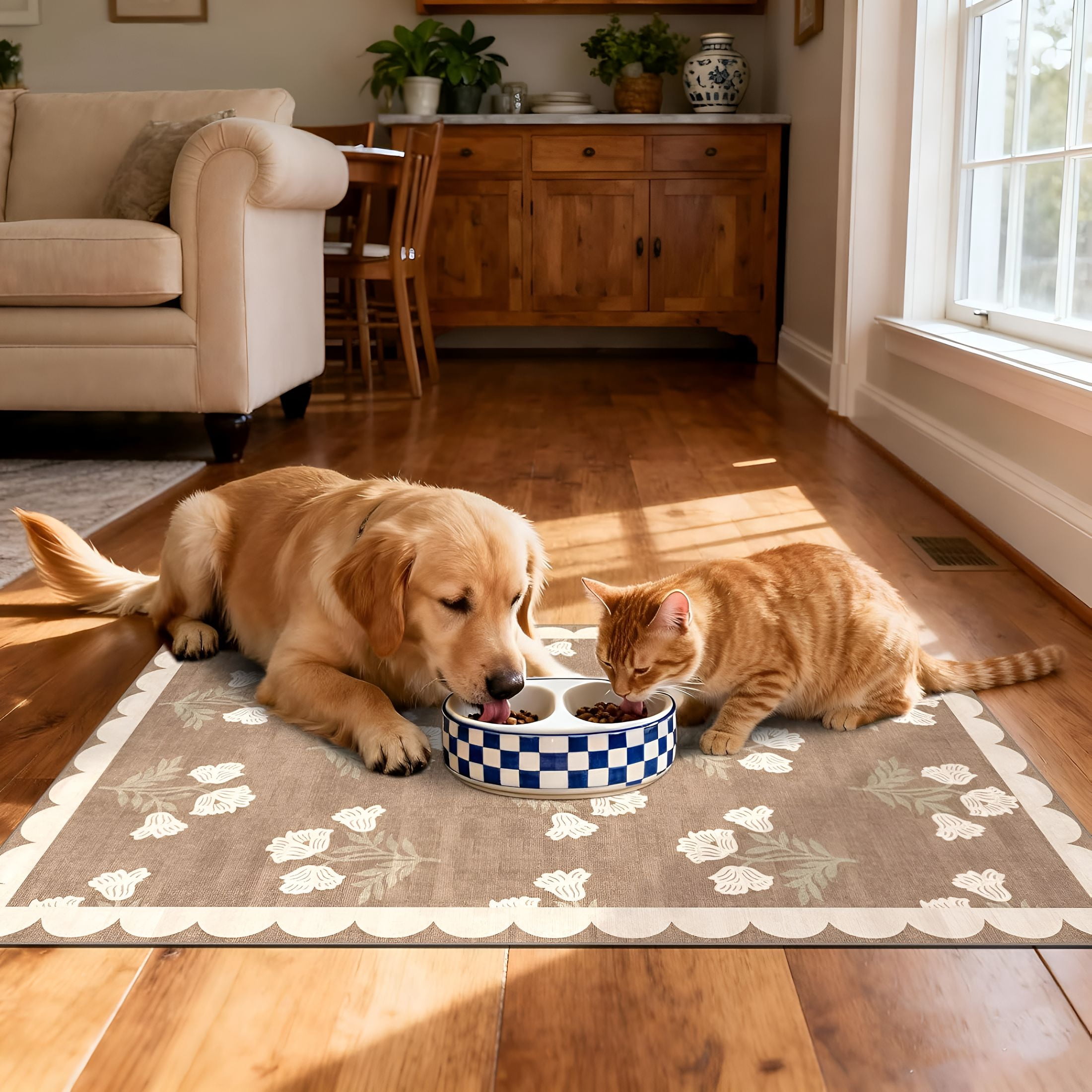 RLESO Front Door Mat Outside Entrance - 2X3 Floral Non-Slip Washable Doormat Indoor Outdoor Mat Tan Neutral Farmhouse Scalloped Entry Rug Small Throw Rugs for Entryway Kitchen Front Porch Decor