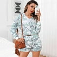 thumbnail image 3 of Yesfashion Women's Print Long Sleeve Tops With Shorts Loungewear Nightwear Pullover Pajama Set With Pockets, 3 of 5