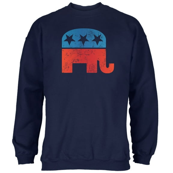 Old Glory Mens Distressed Republican Elephant Logo Long Sleeve Graphic Sweatshirt