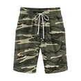 thumbnail image 4 of Sakmal Shorts for Men Knee Length Cotton Linen Bermuda with Pockets Camo Green Drawstring 9 Inch Mens Shorts L, 4 of 5