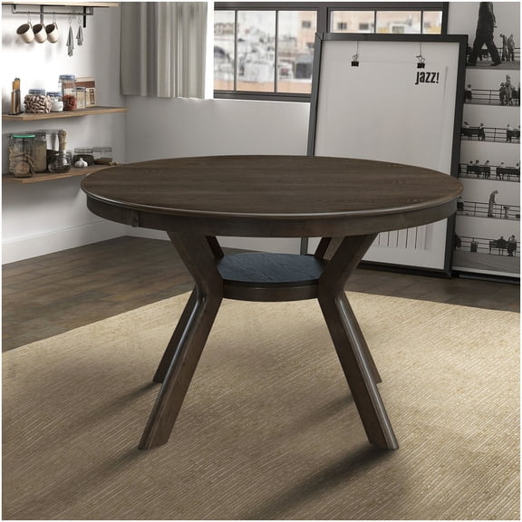47.24 Inch Round Pedestal Dining Table, Brown Solid Wood and MDF Kitchen Table for 4-6 Persons