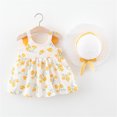 thumbnail image 3 of EnJoCho Girls' Spaghetti Strap Floral Summer Frock Dress Toddler Baby Girls Summer Princess Dresses Vacation Beach Sleeveless Hat Set Ruffles Floral Dress 0-3Y, 3 of 4