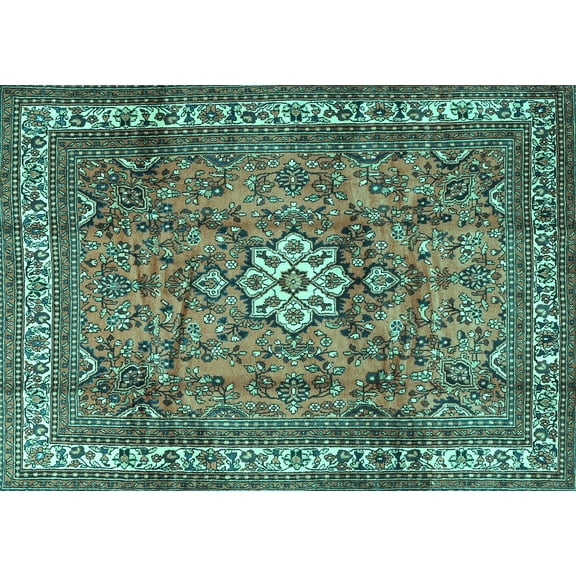 Ahgly Company Machine Washable Indoor Rectangle Persian Turquoise Blue Traditional Area Rugs, 5' x 7'