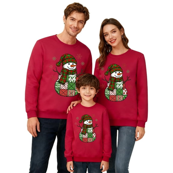 KHONTS Matching Merry Christmas Sweatshirts for Family Holiday Xmas Long Sleeve Pullover Tops Women Red
