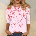 thumbnail image 2 of Valentine's Day Shirts for Women Cute Heart Tees Crewneck 3/4 Sleeve Tops Fashion Summer Tshirts, 2 of 5