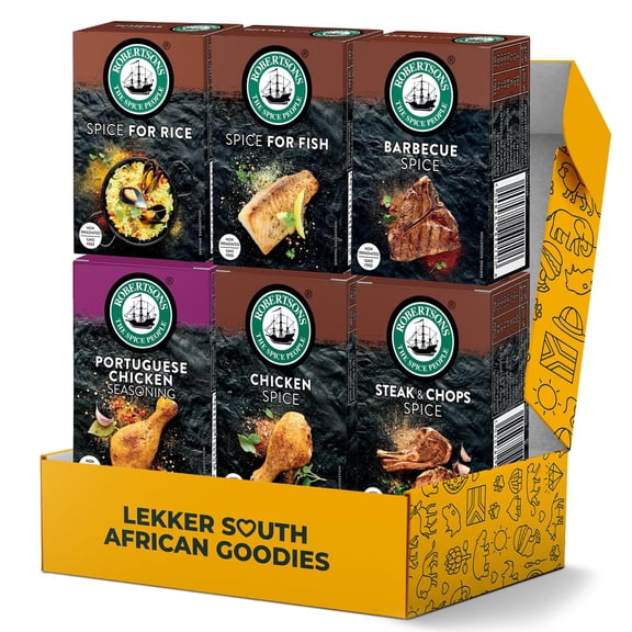 Seasoning Spice Set 6 Piece Variety Roberstons Collection from South Africa, BBQ Rubs, Marinades, Seasonings, and Spices for Meat, Chicken, Fish, and More - Gift for Grilling Enthusiasts