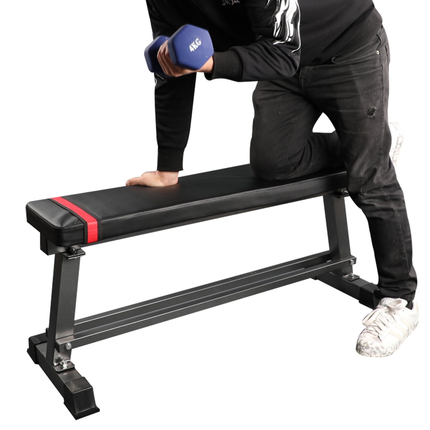 Flat Weight Bench with Built-in Dumbbell Rack Workout Bench Strength Training US