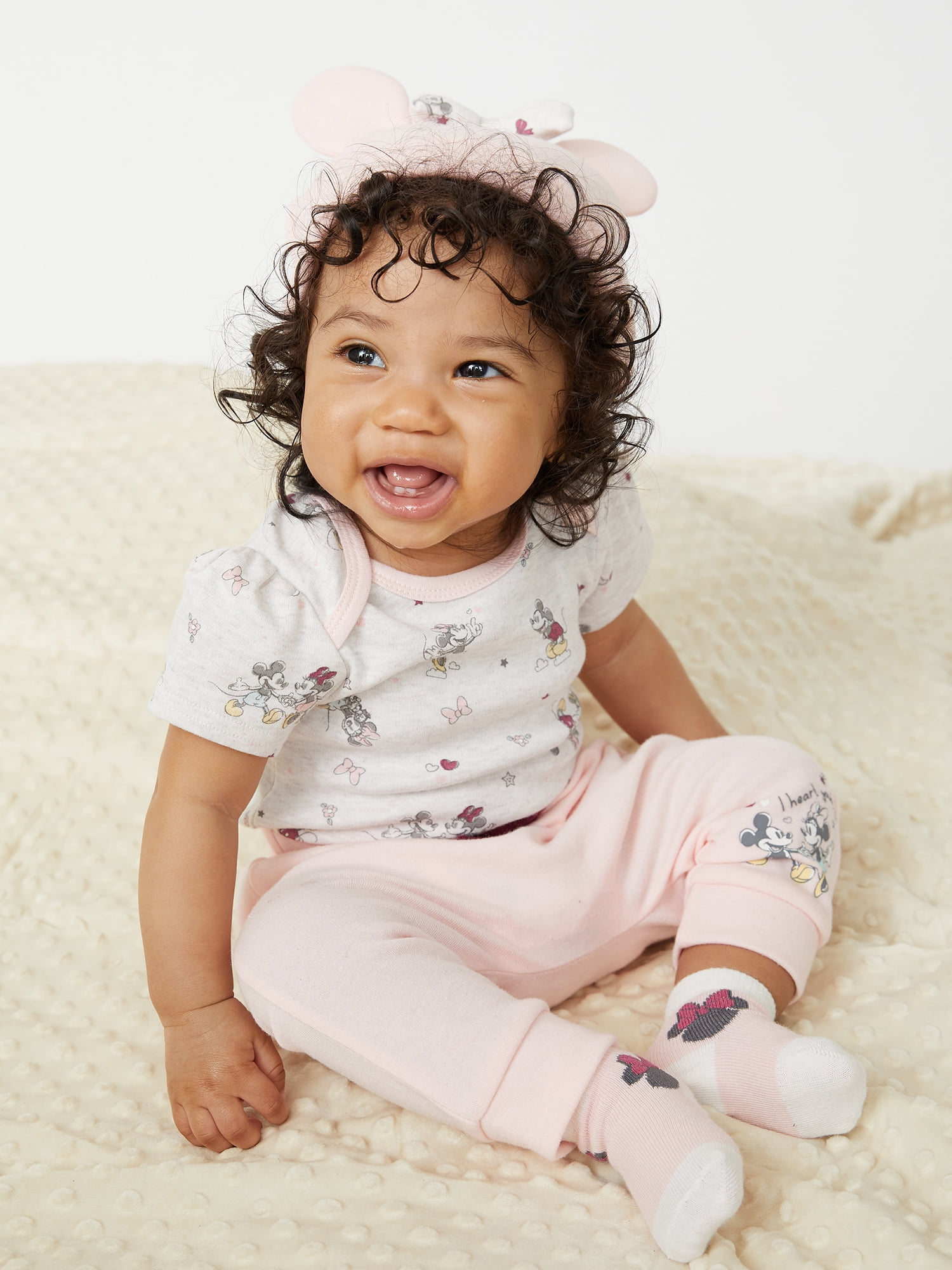 Disney Baby Wishes + Dreams Baby Girl Minnie Mouse Bodysuits and Pants Outfit Set, 9-piece, Newborn-12 Months