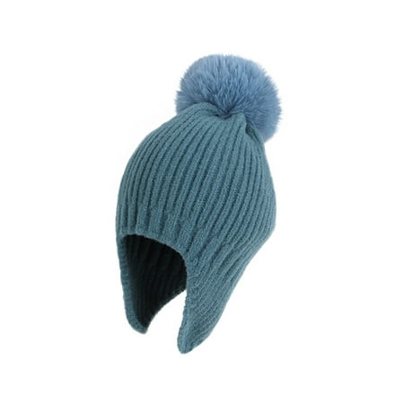 

DcoolMoogl Knitted Kids Beanie Cap Bomber Hat Baby Boy Girl Hat Warm Children Fall Winter Fuzzy Ball Hat 1-6T
