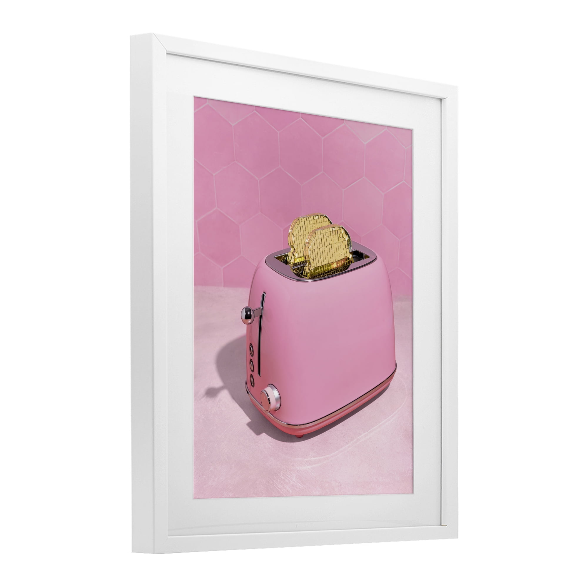 Stupell Industries Golden Toaster over Pink White Framed Print Under Glass, design by LISH Creative