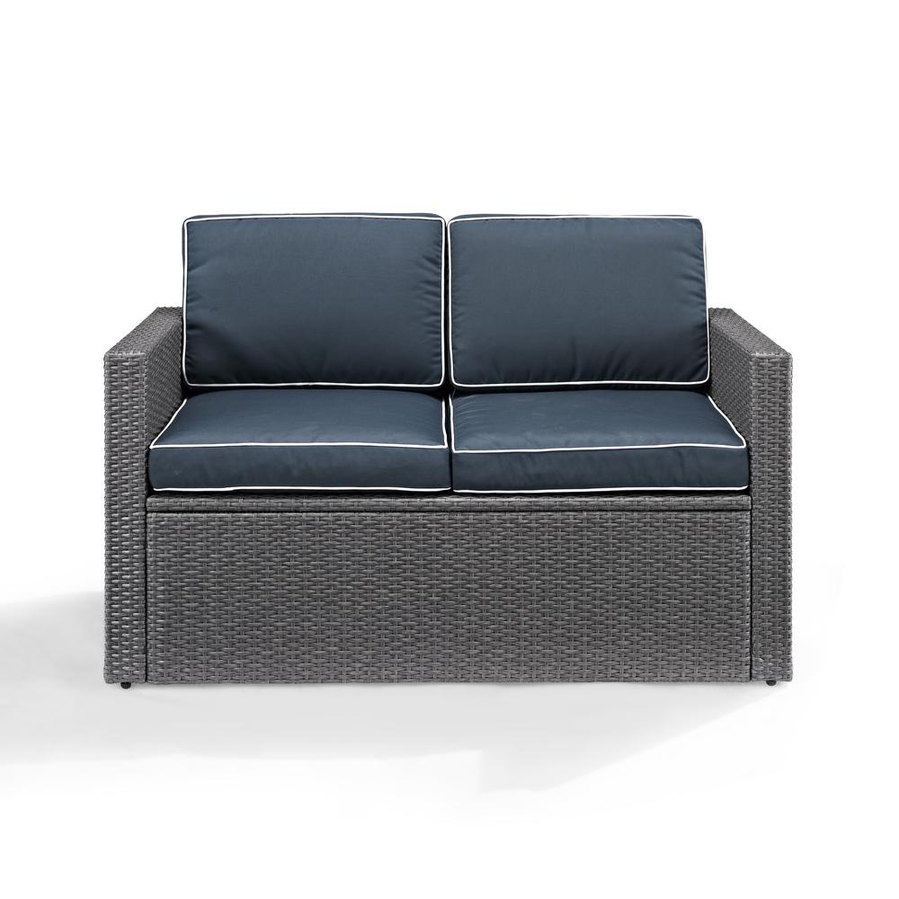 Crosley Palm Harbor Outdoor Loveseat In Grey Wicker With Navy Cushions - image 5 of 11