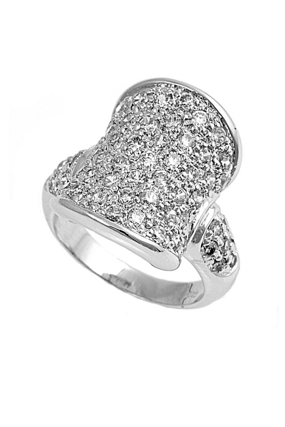 Concave Pave Cubic Zirconia Ring Sterling Silver 925 Size 10
