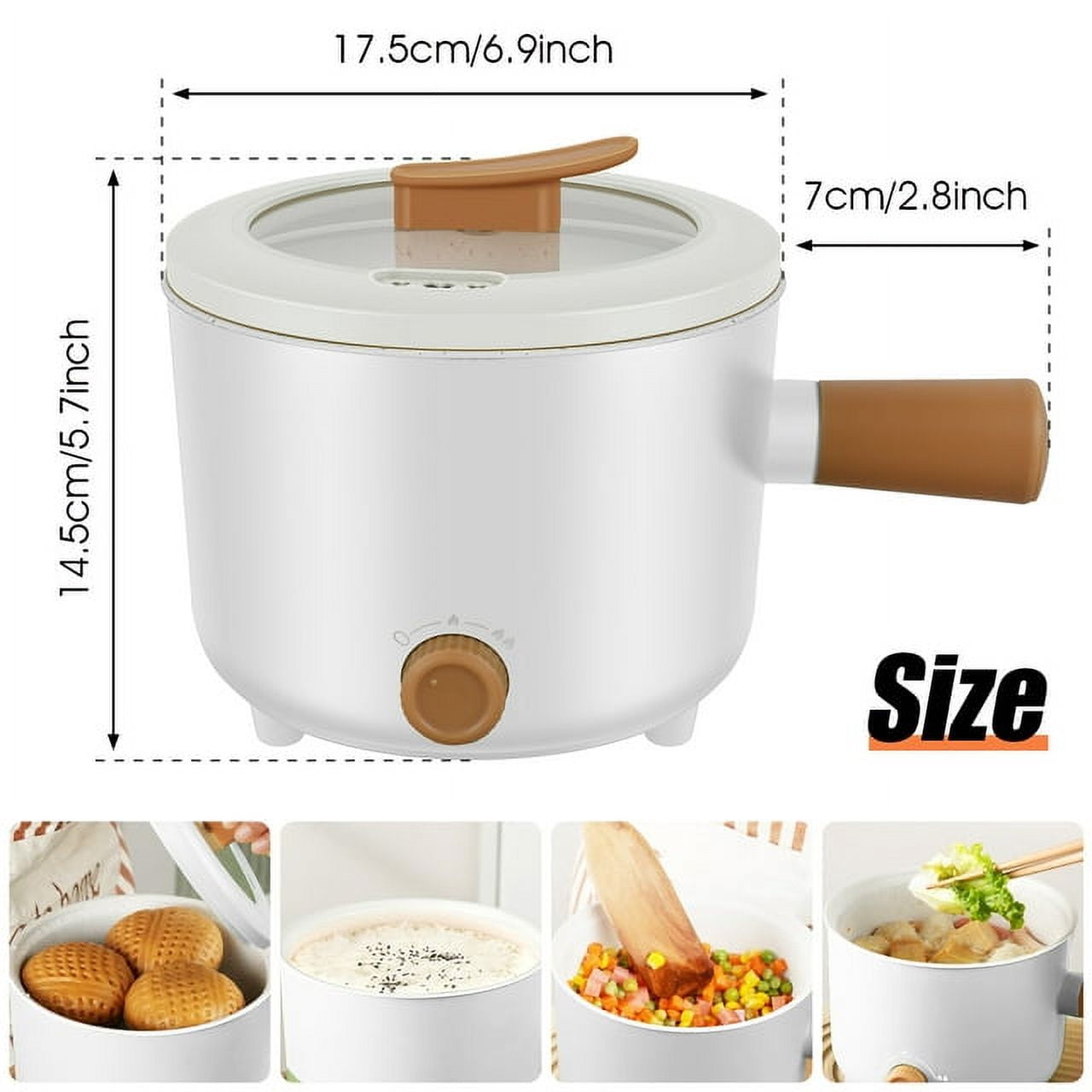 SAVALETOR 1.8L Electric Cooking Pot Non-Stick Electric Hot Pot with Steam Rack 2 Power Levels