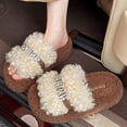thumbnail image 1 of Roncen Women's Platform Slippers with Fleece-Lined Plush Fur - Open Toe Rhinestone Embellished Elevated Thick Sole Multi-Color Shoes for Fall/Winter, Comfortable and Fashionable House Shoes, 1 of 6