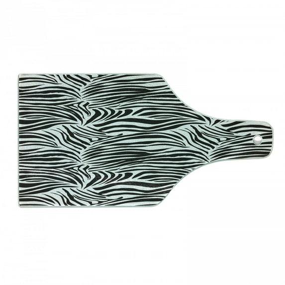 Zebra Print Cutting Board, Striped Zebra Animal Print Nature Wildlife Inspired Simplistic Illustration, Tempered Glass Cutting and Serving Board, Wine Bottle Shape, Black White, by Ambesonne