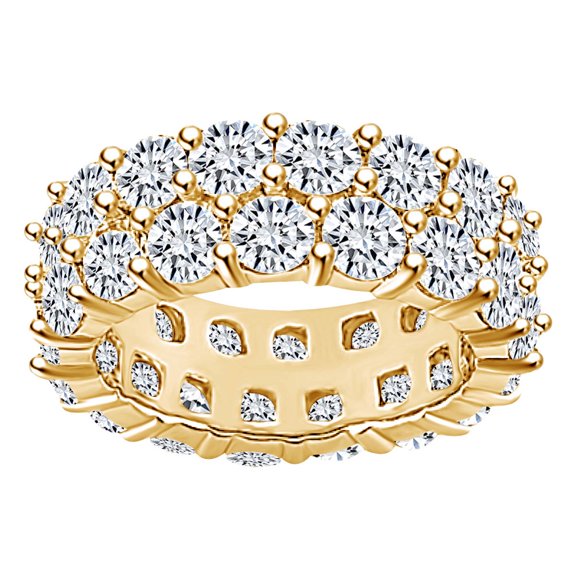 AFFY 4 1/2 Carat Round White Natural Diamond Two Row Eternity Wedding Band Ring In 14k Solid Yellow Gold (4.50 Cttw) Ring Size-5