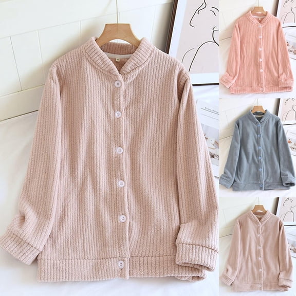MGDXOX Flannel Plush Pajamas Tops for Women Comfy Fluffy Fleece Button Down Outerwear Winter Cozy Warm Soft Lounge Sleepwear Pink M