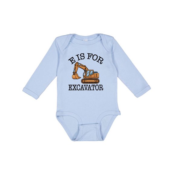 Inktastic Construction Trucks E is for Excavator Boys Long Sleeve Baby Bodysuit