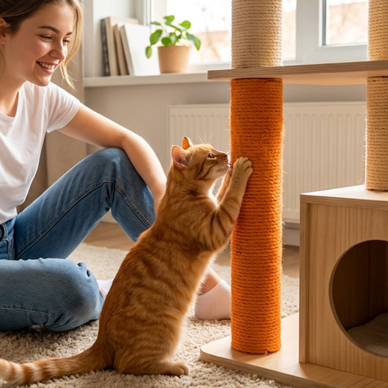 1PC Cat Scratching Post Replacement, 12 Inch Long 75 Inch Thick Orange Colored Hemp Rope, Cat Scratcher for Cage/Climbing Frame, Cat Toy for Scratching & Grooming, Cat Supplies for Indoor Cats