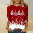 thumbnail image 1 of Puntoco Blusa de manga 3/4 con cuello redondo y estampado navideño para mujer, 1 of 5
