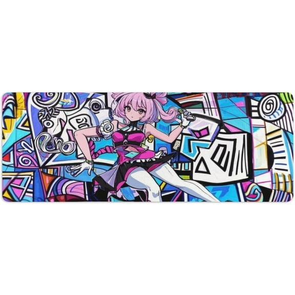 Anime Doodle Girl Mouse Pad - Extra Thick Waterproof Desk Mat 31.5x11.8 Inch, Non-Slip Gaming Surface for Keyboard & Office/Home Use