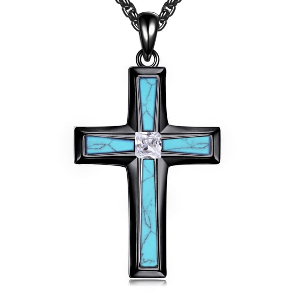 Religious Cross Pendant Necklace Sterling Silver Turquoise Cross Pendant Jewelry Gifts for Women Men