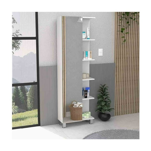 Depot E-Shop DE-MLB4441 Venus Mirror Linen Single Door Cabinet, White