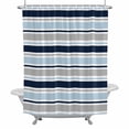 thumbnail image 2 of Minimalist Stripes Shower Curtain for Bathroom Decor, Navy Blue Grey Horizontal Stripe Modern Waterproof Fabric Shower Curtain, 72"x96" Set with 12 Hooks, 2 of 9