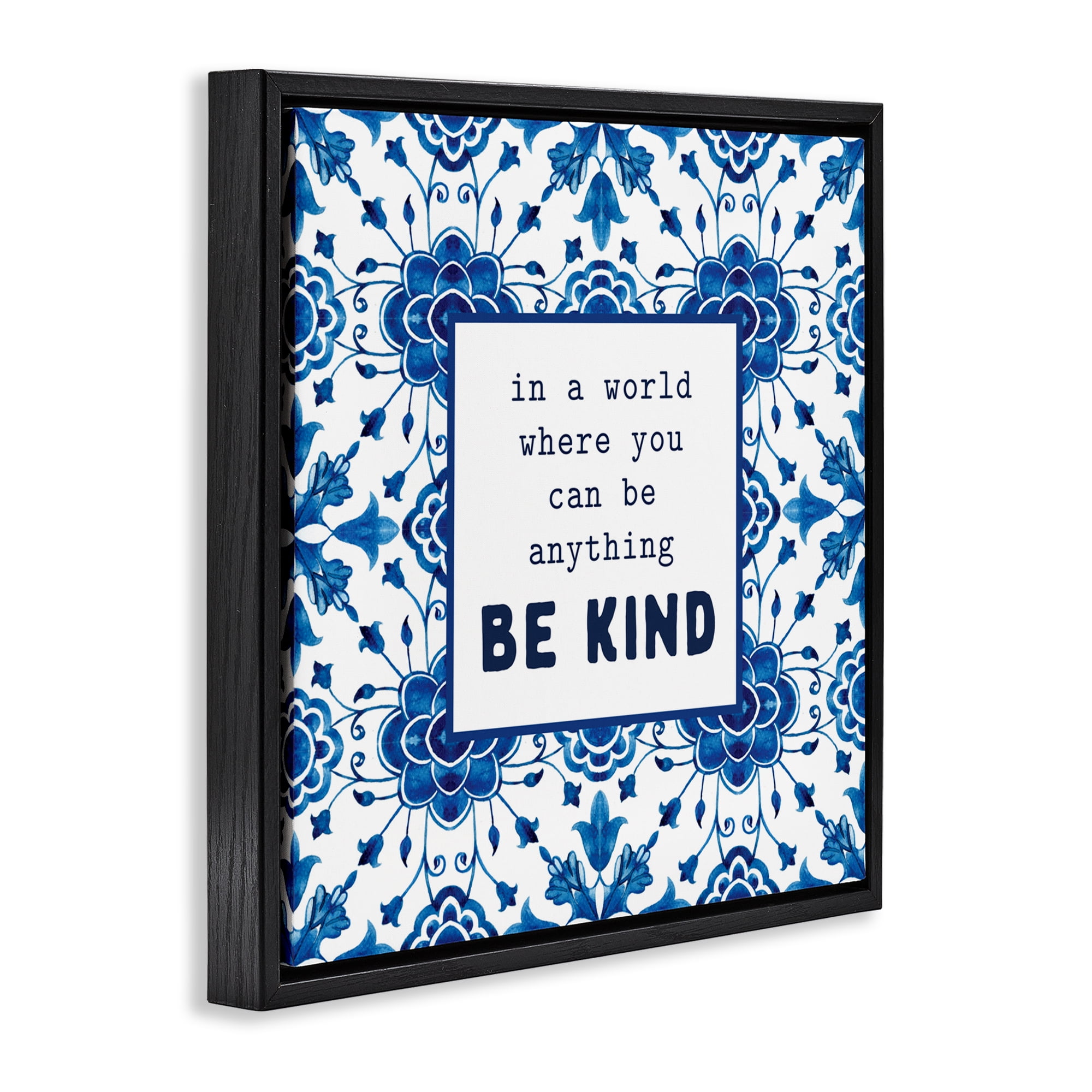 Patterned Be Kind Encouragement Black Framed Floater Canvas Wall Art, design by Lettered and Lined
