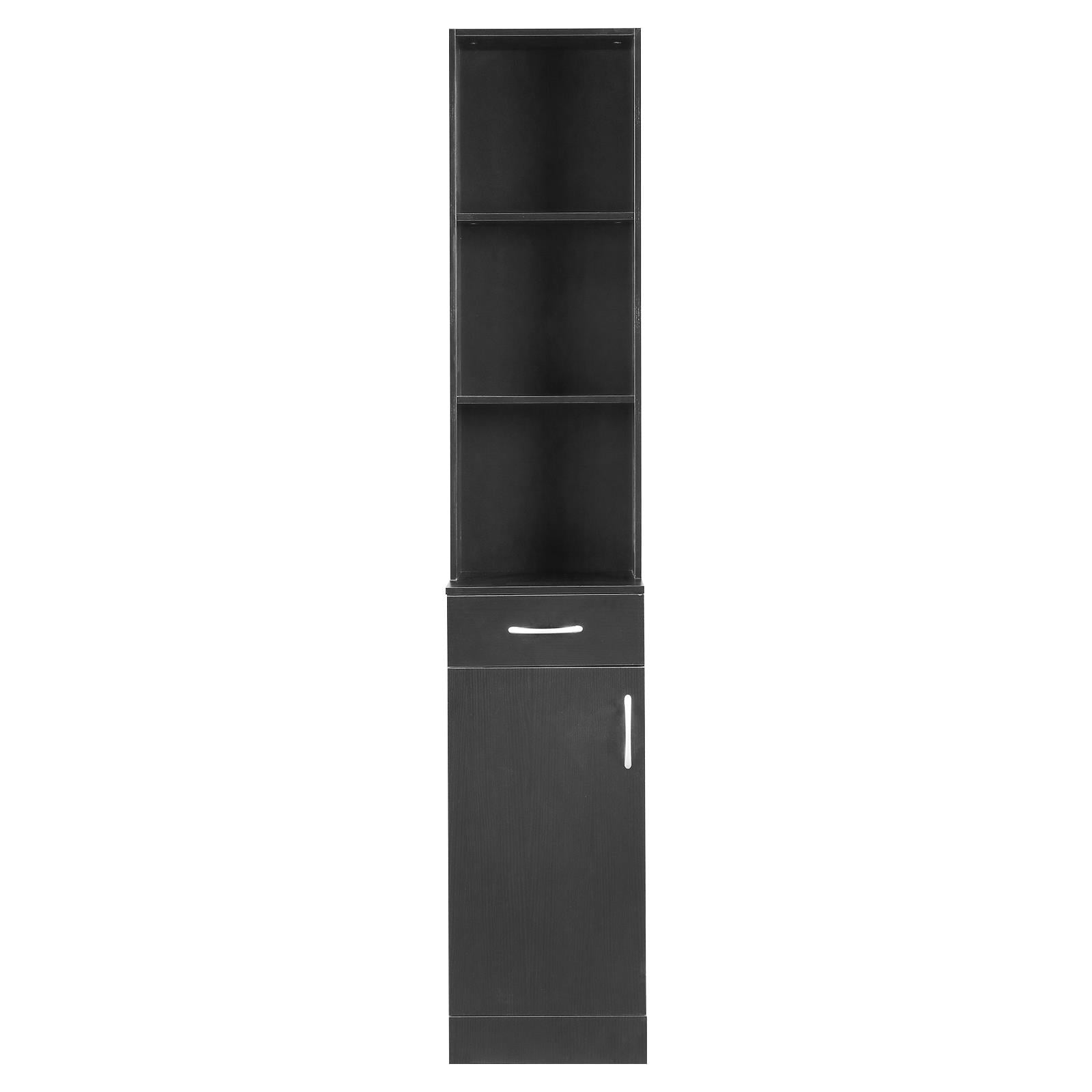Zimtown Beauty Barber Station Makeup Hair Salon Cabinet, Freestanding Bathroom Tall Cabinet with 5 Shelves & Drawer, Black