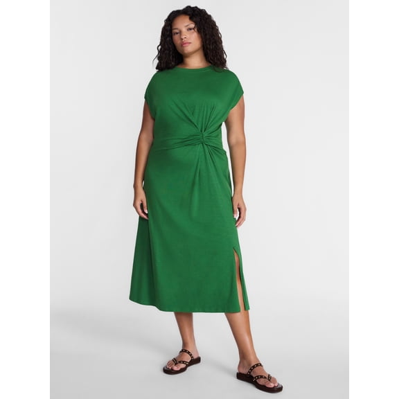 Terra & Sky Women's Plus Ruched Front Maxi Dress with Short Sleeves, Sizes 0X-5X