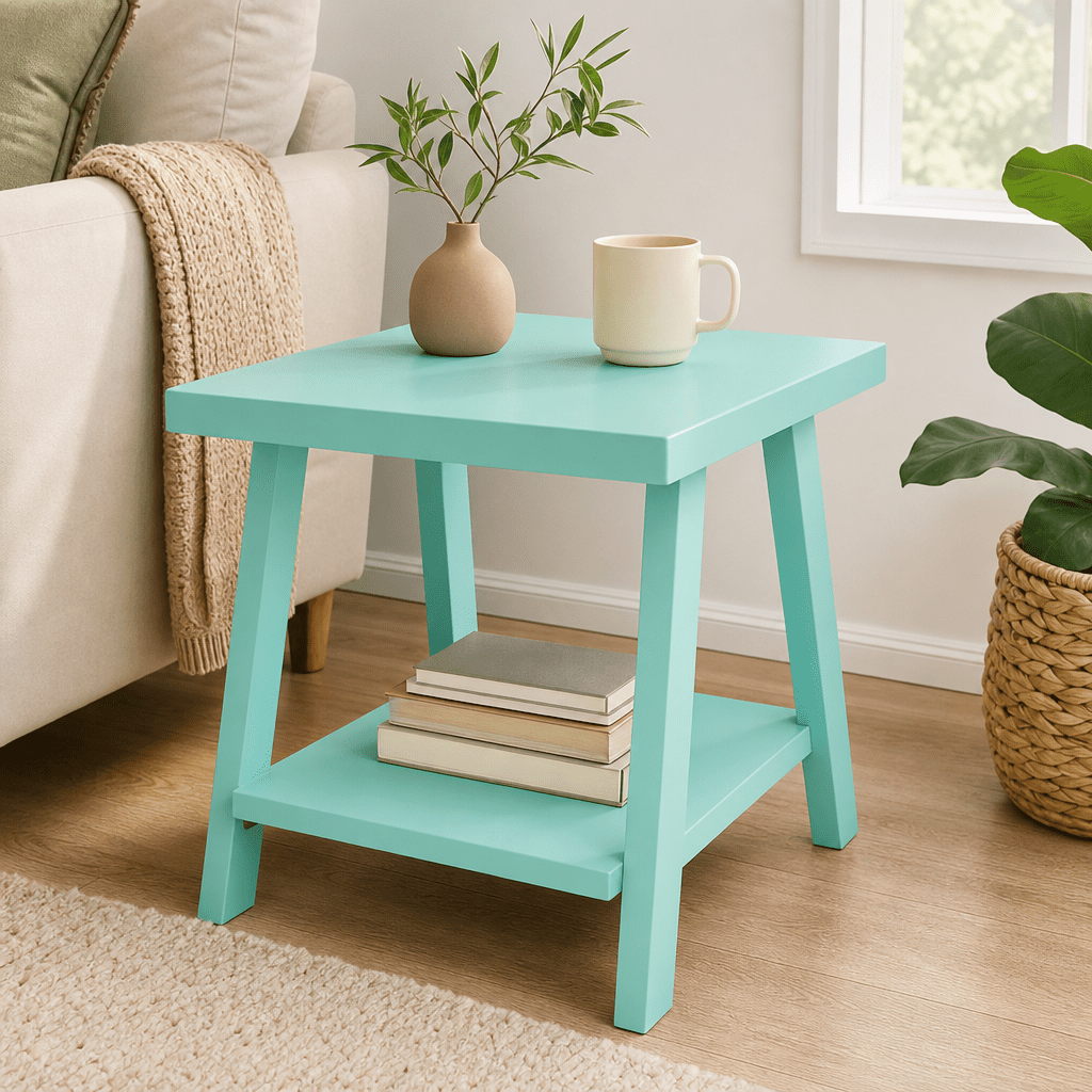 2-Tier Wood End Table with Lower Storage Shelf, Wide Angled Leg Manufactured Wood Side Table 24×22×23 Inch for Living Room