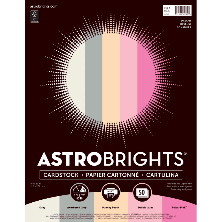 Astrobrights Colored Cardstock, 8.5 x 11, 65 lb./176 Gsm, Dreamy  Assortment, 50 Sheets 