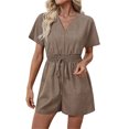 thumbnail image 3 of Sentmoon Short Overalls Short Sleeve V Neck Women's Jumpsuits Solid Color Regular Fit Beach Outfits for Women Summer for Travel and Holiday S-XL, 3 of 9