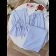 thumbnail image 4 of Conjunto de Dos Piezas de Verano para Mujer, con Estampado de Rayas, Sin Mangas, con Cordones, Camiseta Sin Mangas y Pantalones para Playa Azul L, 4 of 10