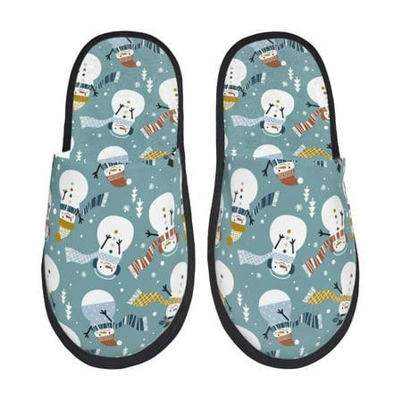 Balery Snowflake Scarf Snowman Slient Indoor Furry Fleece Comfort House Shoes Soft Non-Slip Home Shoes Cotton slippers House Slippers-- Medium