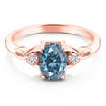 thumbnail image 2 of Gem Stone King 18K Rose Gold Plated Silver Persian Blue Moissanite and White Lab Grown Diamond 3-Stone Rings for Women (1.46 Cttw, Gemstone, Oval 8X6MM, Available in Size 5, 6, 7, 8, 9), 2 of 4