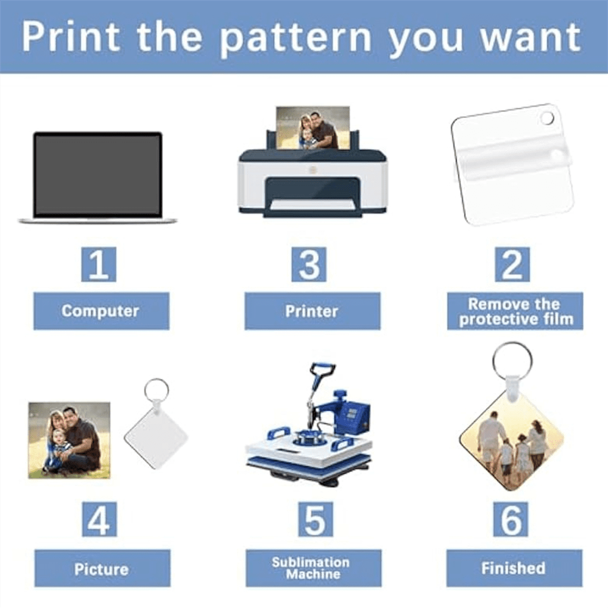 240Pcs Sublimation Keychain Blanks Double Sides 80 MDF Sublimation Keychains Blank with 160 Rings and Clips