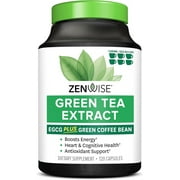 Zenwise Green Tea Extract with EGCG & Vitamin C - Antioxidant & Immune Supplement - Vegan Skin & Heart Support Brain Health & Memory Boost - 120 Count