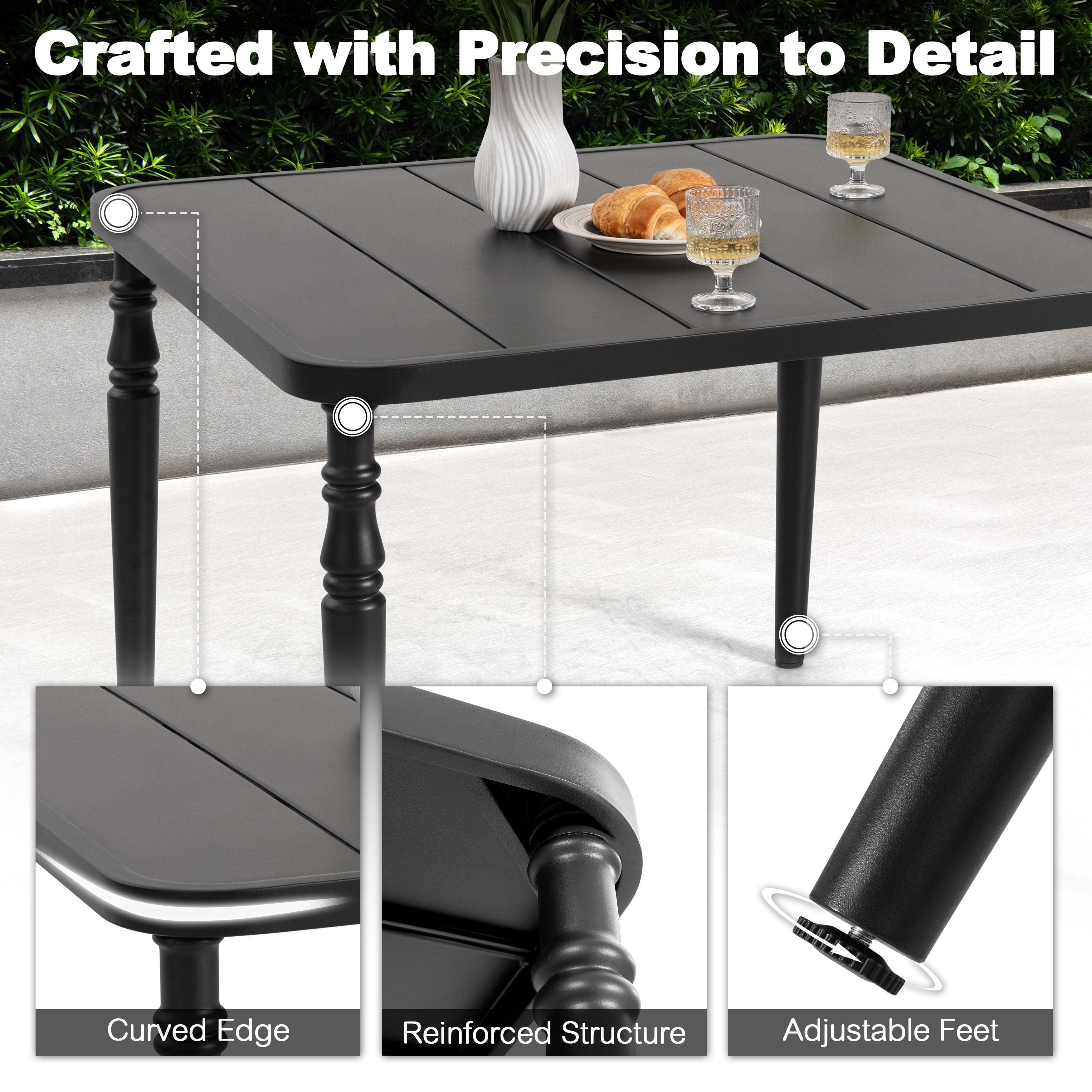 Nuu Garden 5-Piece Outdoor Dining Table Set, 37" Square Metal Table with Umbrella Hole and 4PCS C-Spring Motion Padded Textilene Metal Chairs. All-Weather Patio Outdoor Furniture, Light Grey&Black