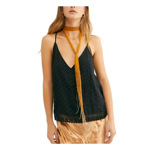 FREE PEOPLE Womens Black Embellished Spaghetti Strap V Neck Tank Top Size: XS