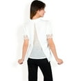 thumbnail image 5 of Women's Puff Sleeve Blouse with Delicate Crochet Cuffs and V-Neckline- White,X Large, 5 of 7