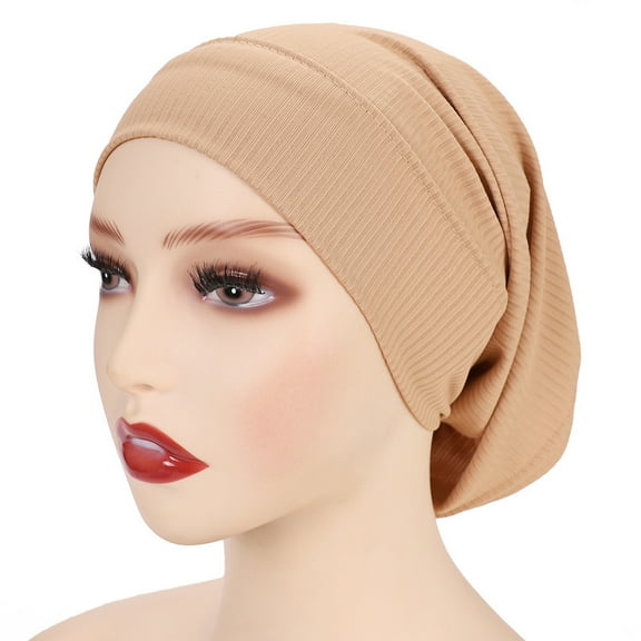 Mikilon Women Winter Warm Solid Color Muslim Cap Hat Beanie Wrap Scarf Cap Comfortable Knitted Hats