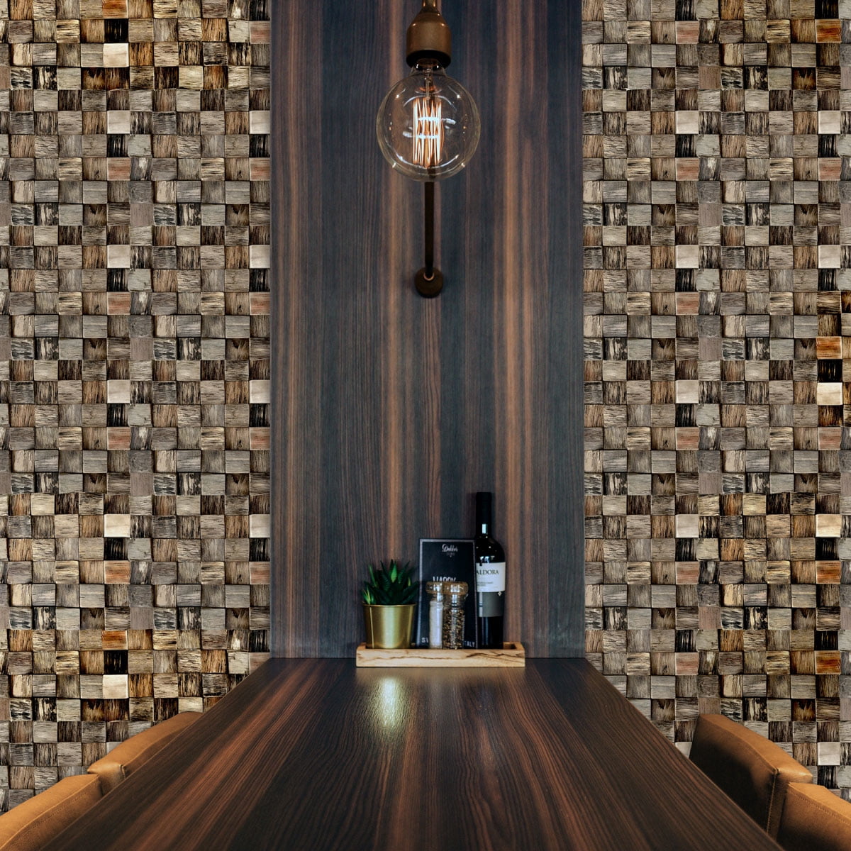 Ekena Millwork 11 7/8"W x 11 7/8"H x 1/2"P Reclaimed Boat Wood Mosaic Wall Tile, Natural Finish (11-Pack)