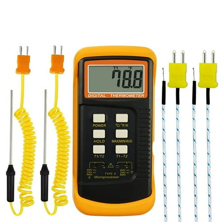 

Digital K-Type Thermocouple Thermometer (-50-1300°C) with Dual Channels 4 Probes Handheld High Temperature