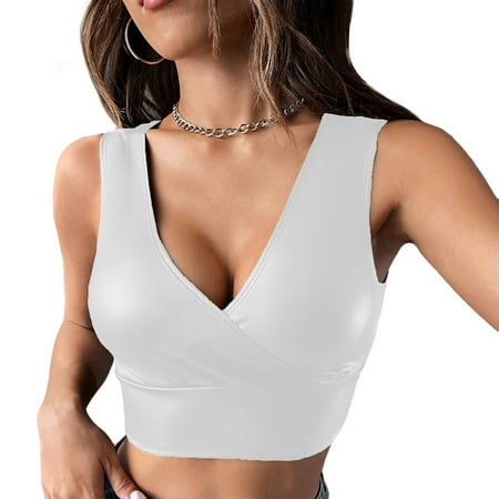 Sexy PU Faux Leather V-Neck Cropped Top Womens Lingerie Fashion High Street Sleeveless Vest Tank Tops Camis