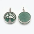 thumbnail image 2 of 10pcs Natural Green Aventurine Pendants with Brass Finding Flat Round with Tree of Life Platinum 31x27x6mm Hole: 5x8mm, 2 of 2