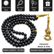 Black Banded Agate Crystal Tasbeeh Prayer Beads, Muslim Islamic Tasbih for Dhikr, Namaz and Ramadan Gift (Golden)