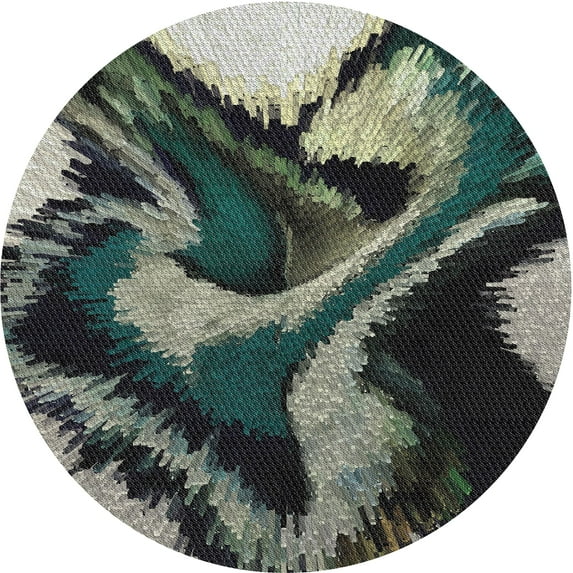 Ahgly Company Indoor Round Patterned Charcoal Black Novelty Area Rugs, 3' Round