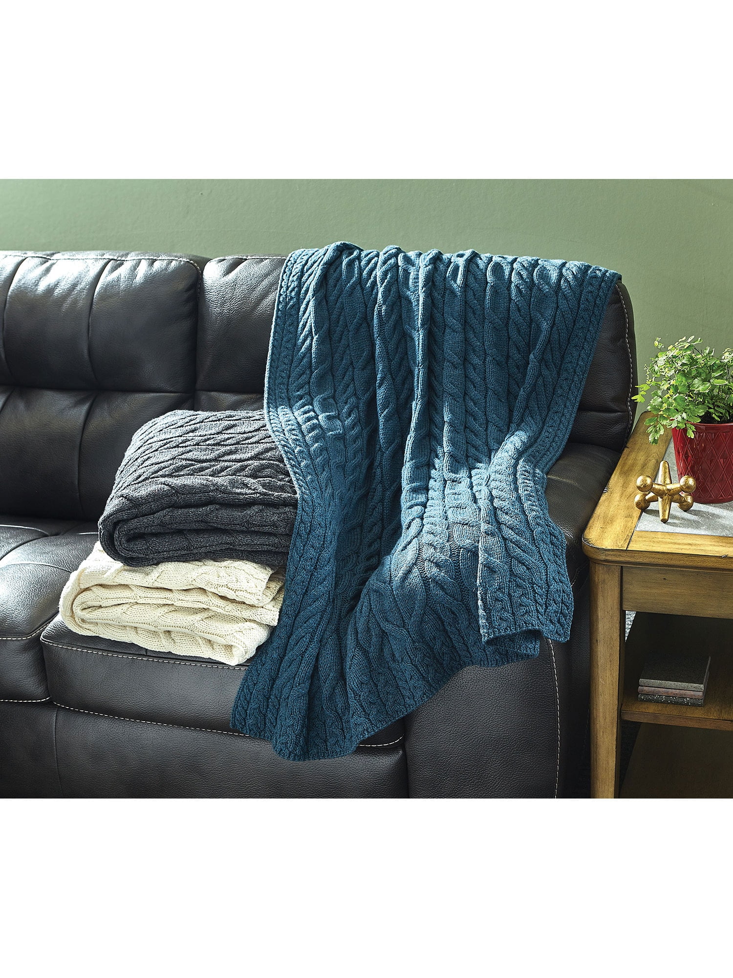Aran Woollen Mills Cable-Knit Throw Blanket - Merino Wool Afghan, 40" x 60" - Natural